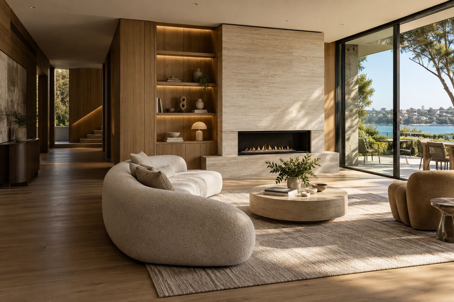 Architectural residential interior with considered timber finishes